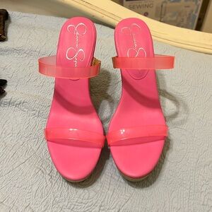 Jessica Simpson Cork and Pink Wedges